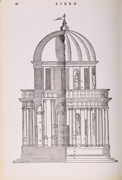 Aufriss und Querschnitt des Tempels des Jupiter Stator, Illustration aus einer Faksimileausgabe von 